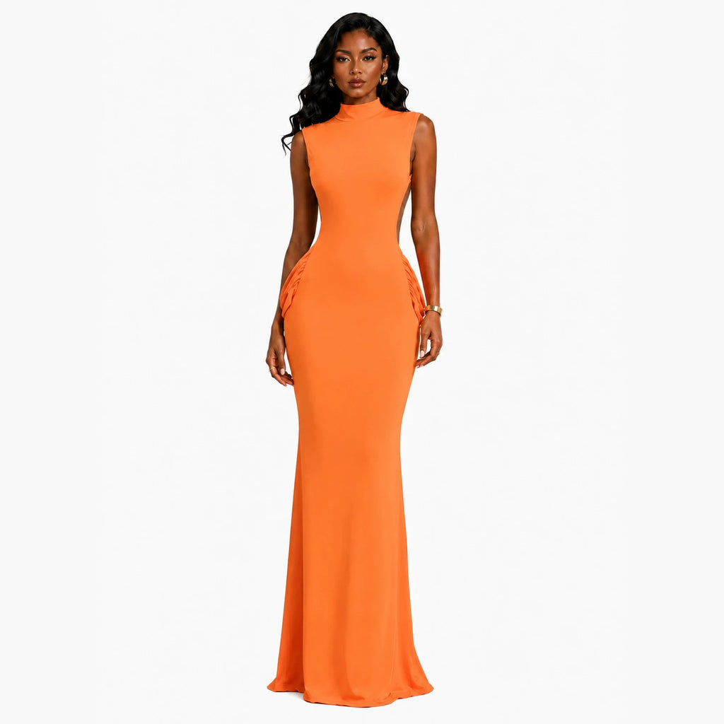 Figure-flattering Backless Mid-neck Dress by Ricaloux