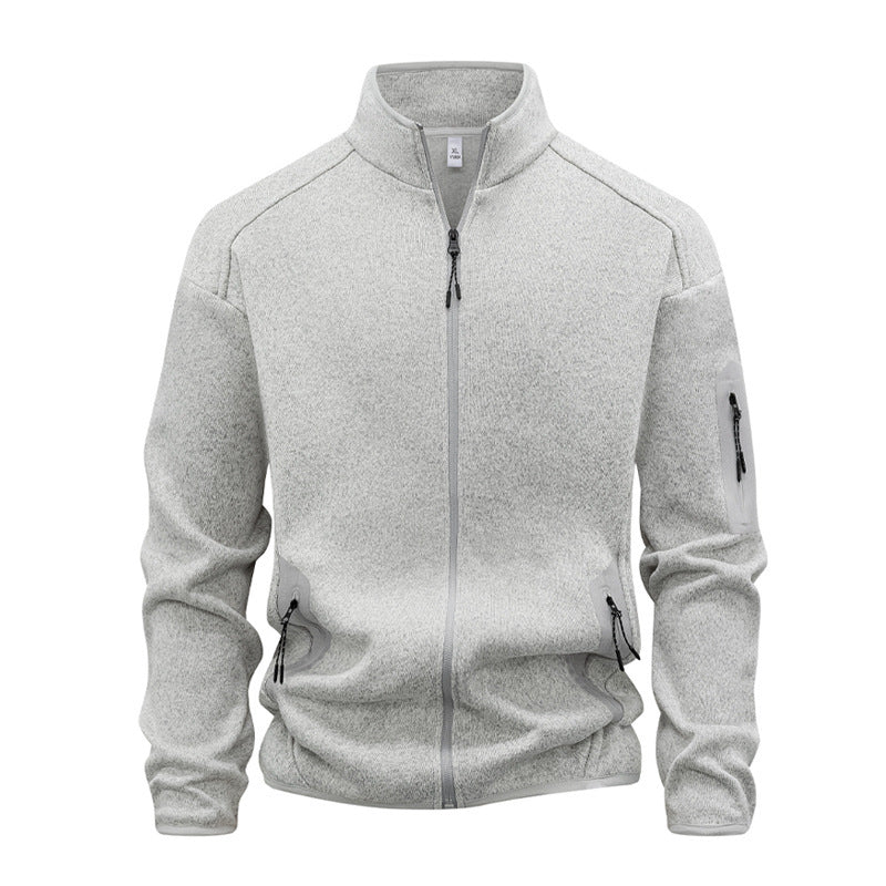 Zippered Pocket Long-sleeve Stand-collar Cardigan Sweatshirt by Ricaloux