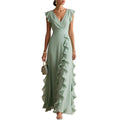 Women's Elegant Solid Color Ruffle Sleeveless Sexy V-Neck Long Dress Fashionable Bohemian Women's Party Evening Maxi Dresses by Ricaloux