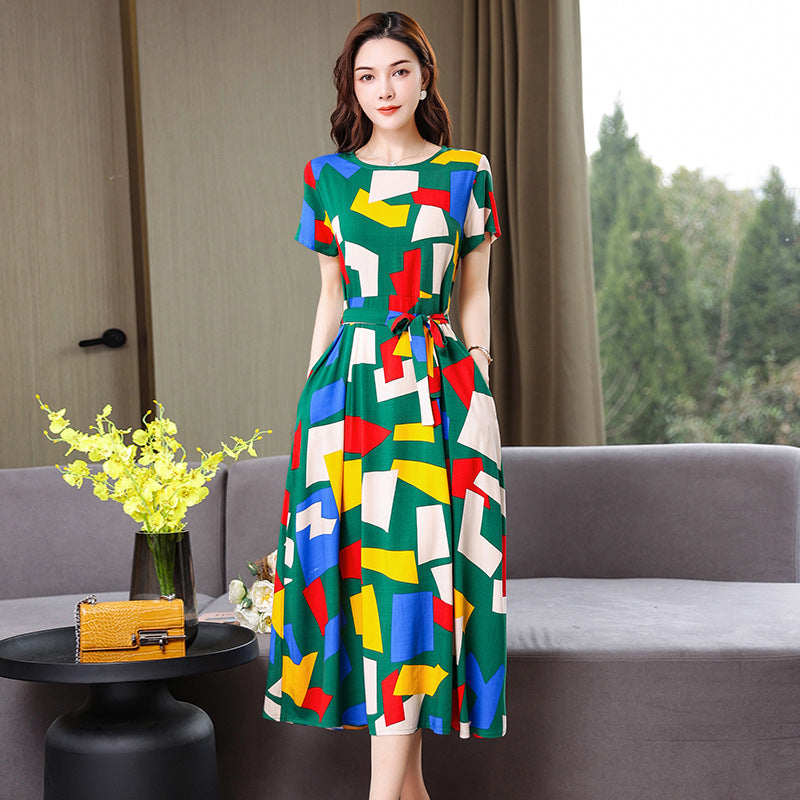 New Elegant Cotton Silk Dress For Middle Aged And Senior Women by Ricaloux