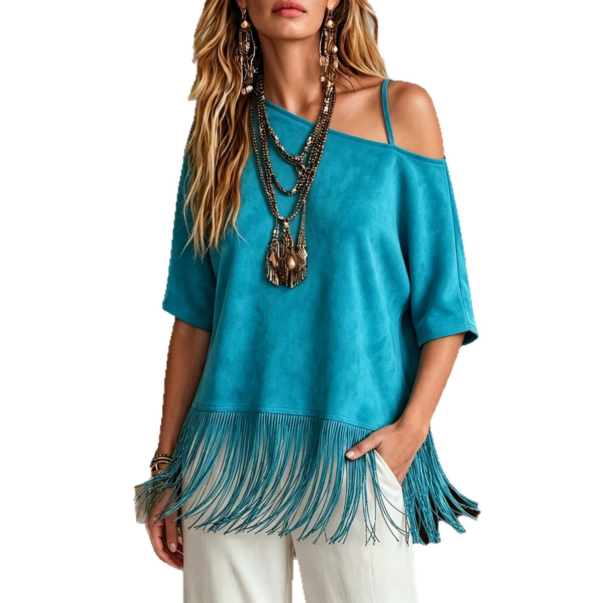 Loose-fit Western-style T-shirt With A Fringed Hem – Premium 0 | RICALOUX