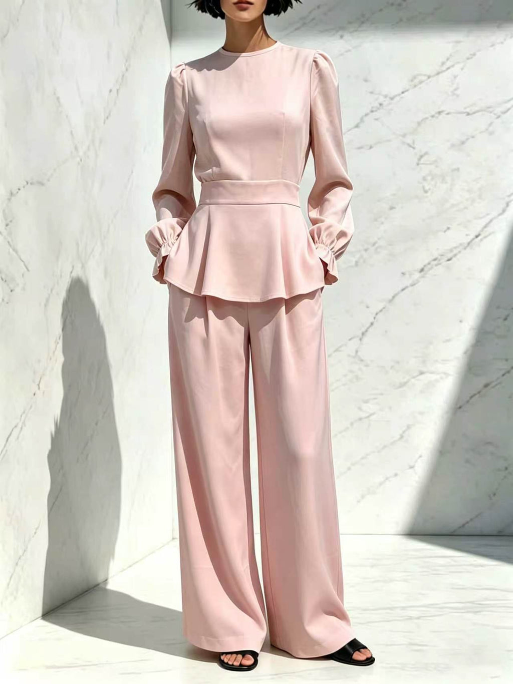 Fitted Waist Long-sleeve Pants Set by Ricaloux
