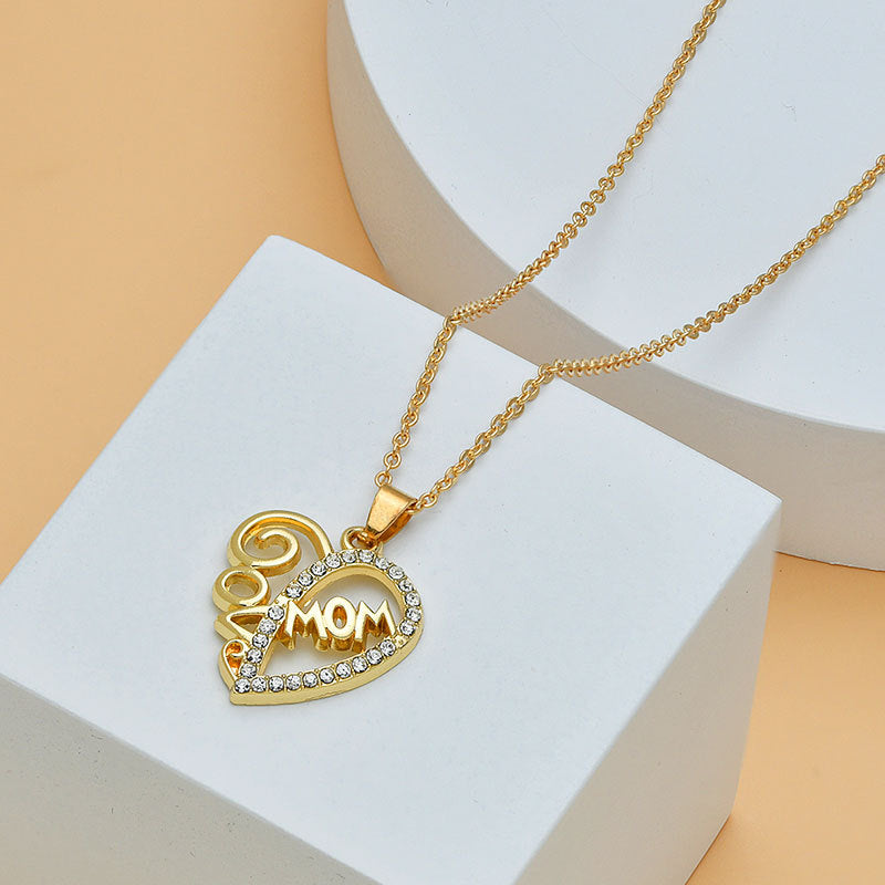 Mother's Day Mom Heart Shape With Diamond Letter Necklace For Women Fine Jewelry Women Accessories Fashion Jewelry by Ricaloux