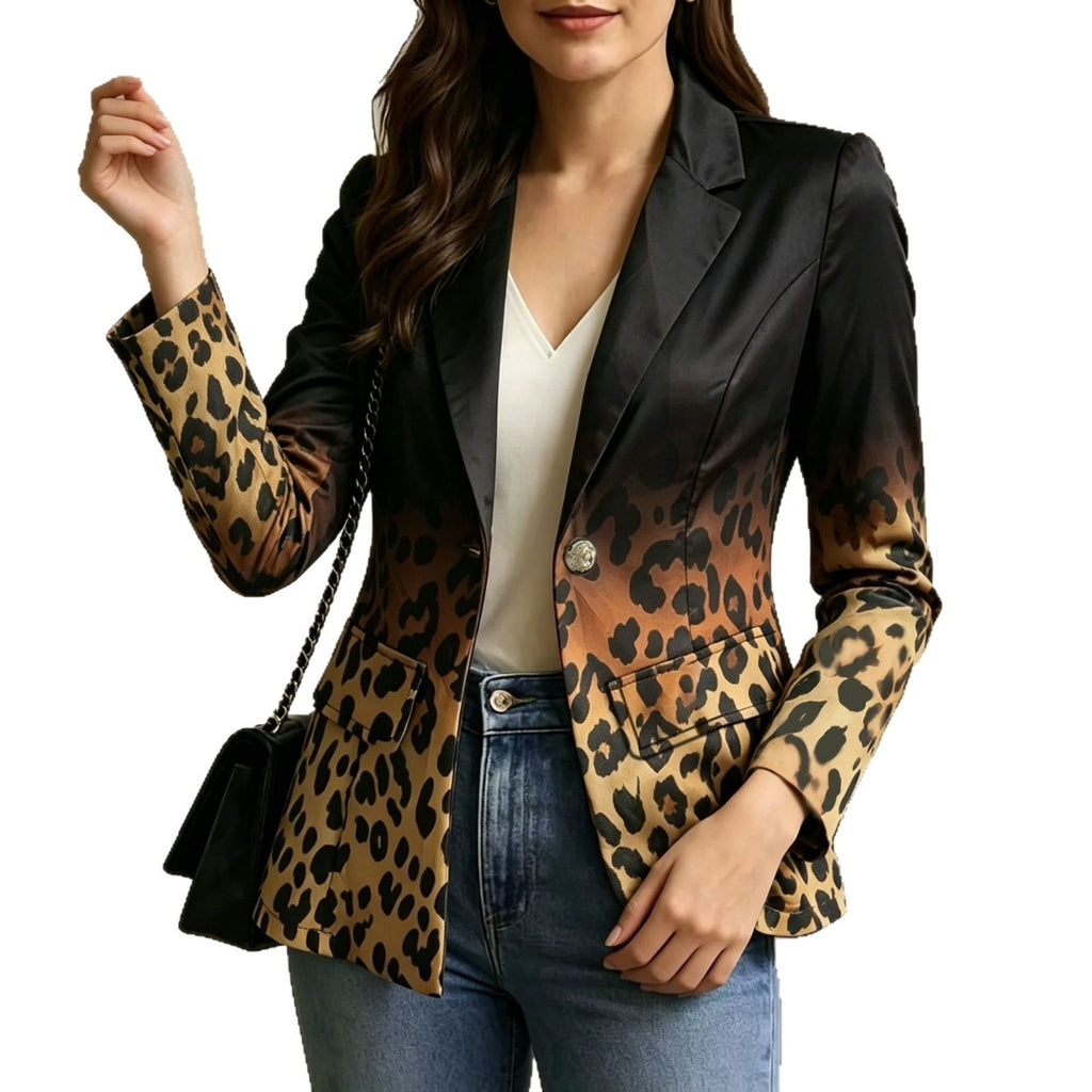 Leopard-Print Gradient Long-Sleeve Coat For Women by Ricaloux