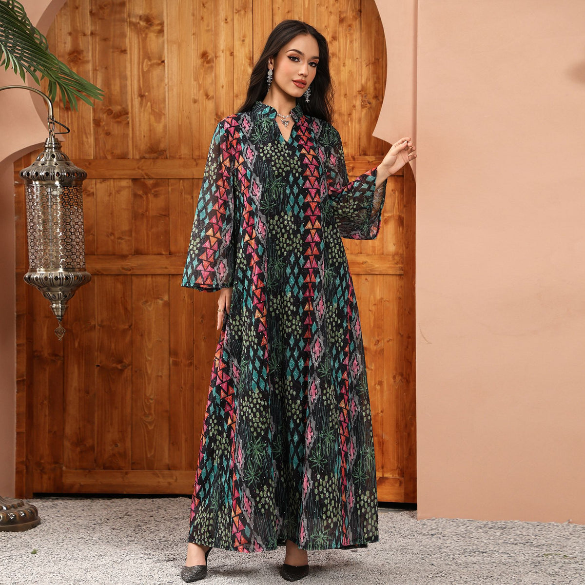 Embroidered Print Long-Sleeve Casual Dress by Ricaloux