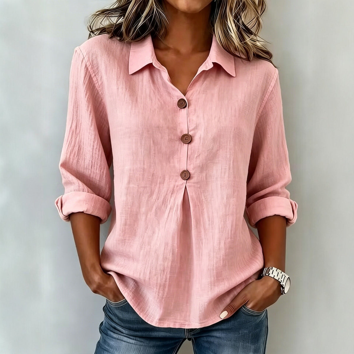Cotton-linen Button-up Top Fashionable And Relaxed-fit Long-sleeve Shirt – Premium 0 | RICALOUX