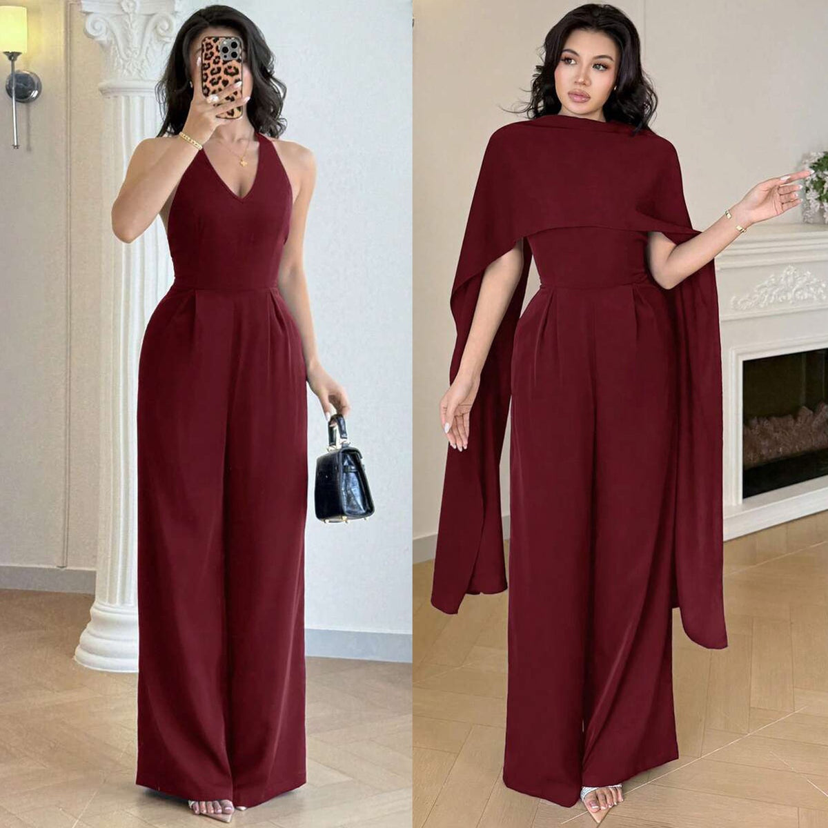 Womens Fashionable Casual Cape Jumpsuit Set – Premium 0 | RICALOUX