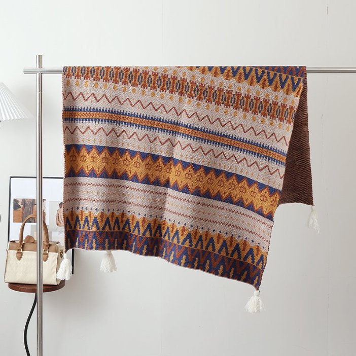 Ethnic-style Knitted Tassel Shawl – Premium 0 | RICALOUX