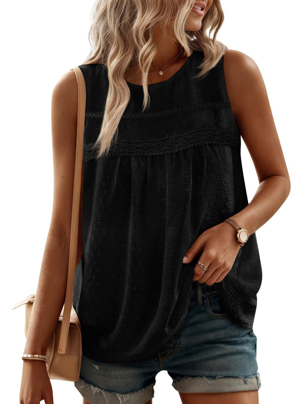 Womens Casual Loose-fit Sleeveless Crew-neck Tank Top by Ricaloux