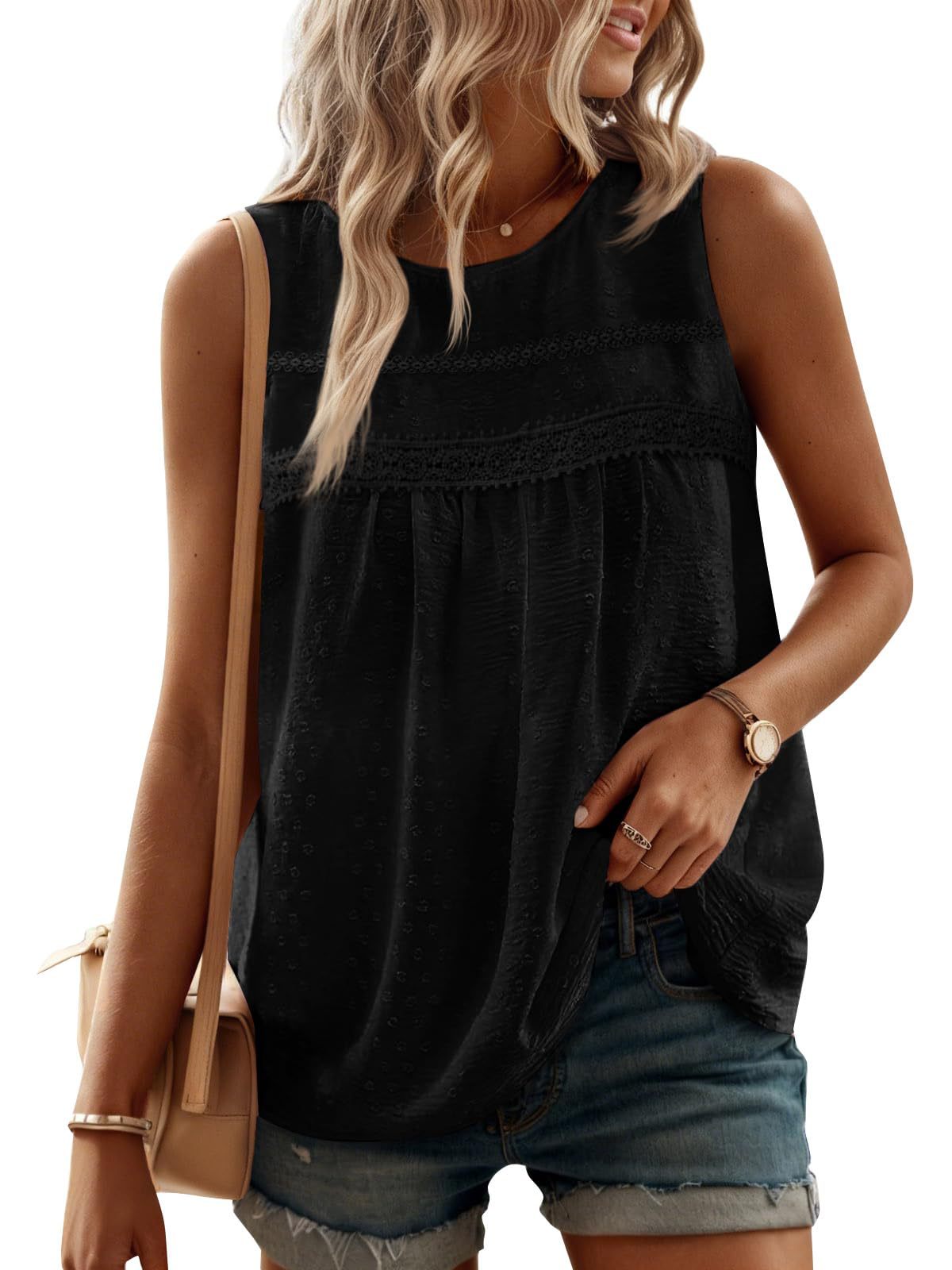 Womens Casual Loose-fit Sleeveless Crew-neck Tank Top by Ricaloux