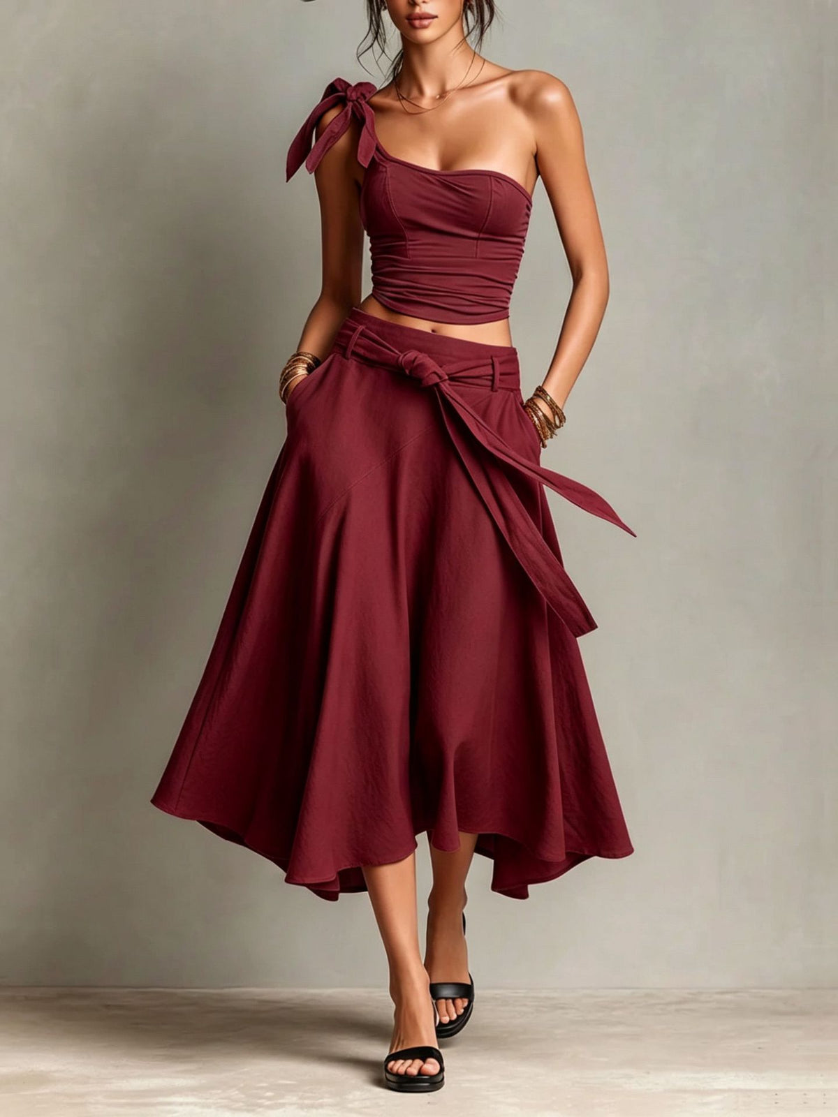 One-shoulder Strap Camisole And Skirt Set by Ricaloux