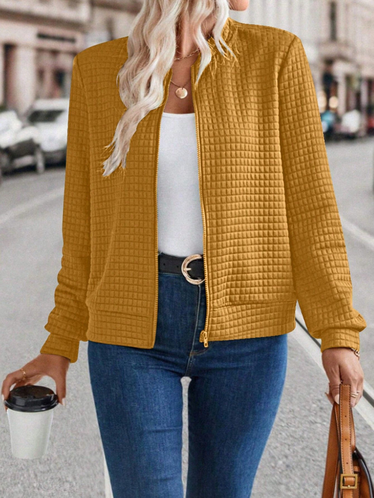Hot Selling New Arrival Women's Long Sleeve Zip-Up Solid Color Decorative Cardigan, Solid Casual Outerwear For Ladies by Ricaloux