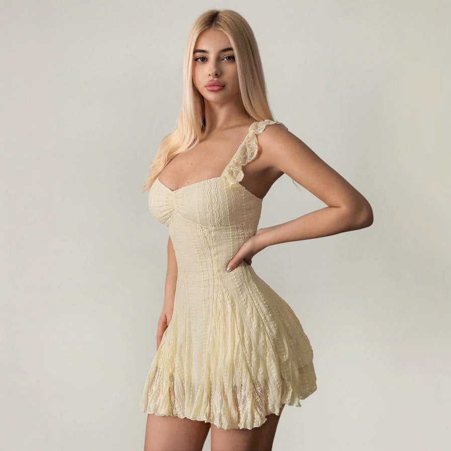 Apricot Lace Patchwork Summer A-Line Dress – Premium 0 | RICALOUX