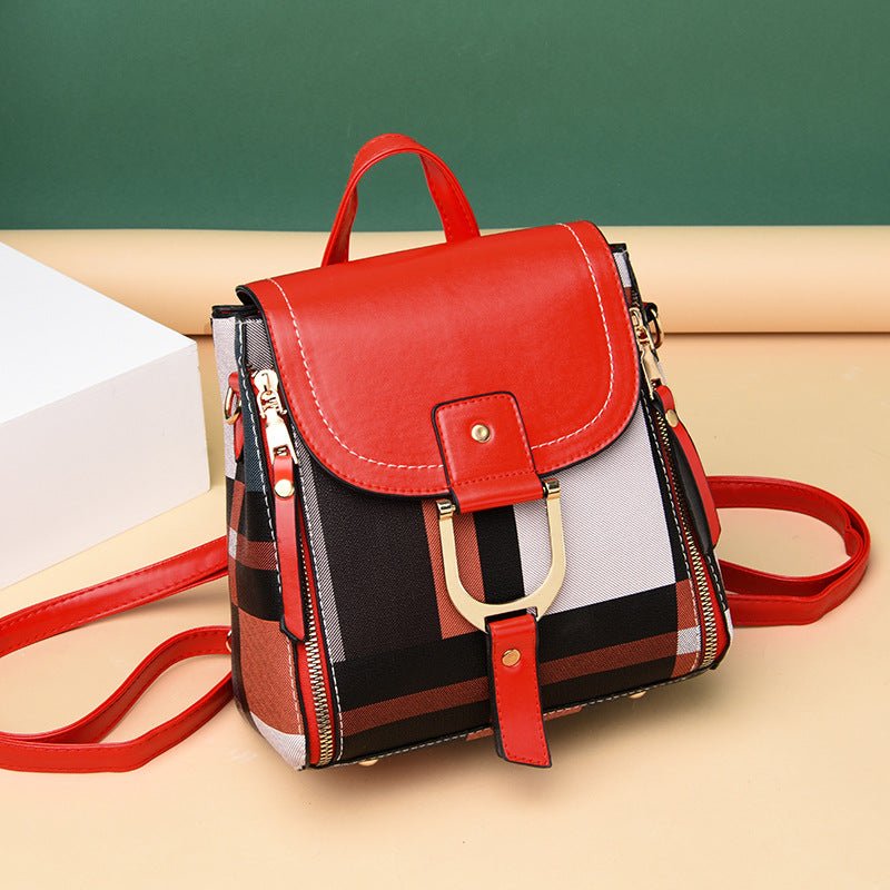 Women Grid Backpacks Female School Bag Girls Travel Bag - RICALOUX