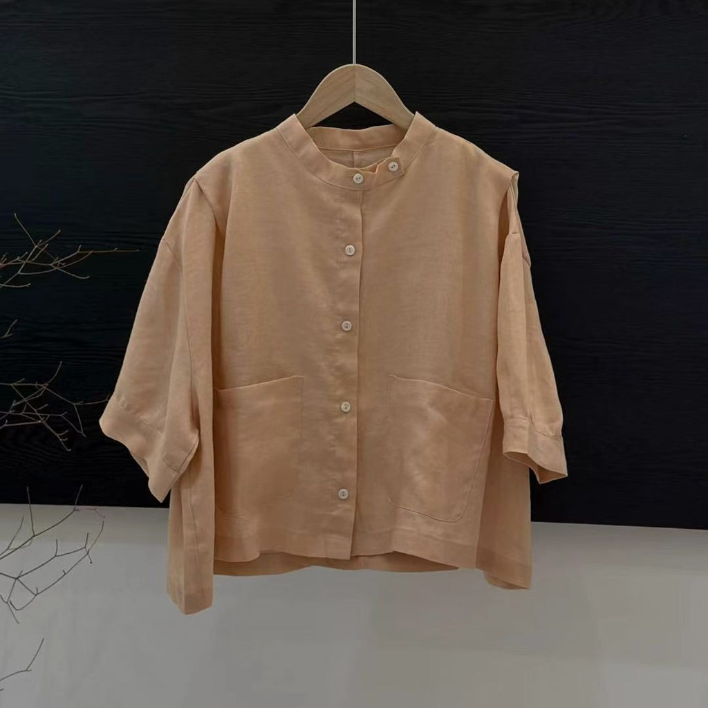 Womens Retro Solid-Color Mock-Neck Loose-Fit Top – Premium 0 | RICALOUX