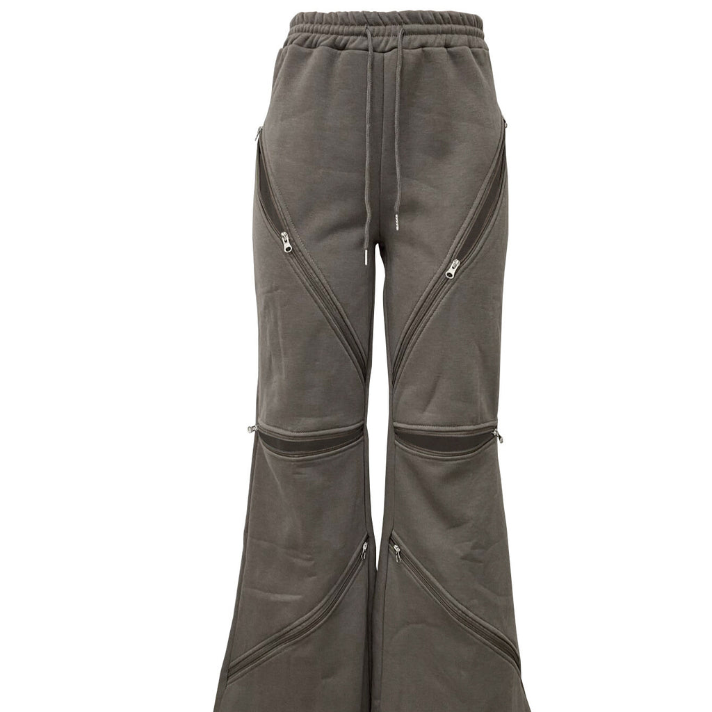 Fashionable Patchwork Wide-leg Flared Pants With Multiple Zippers by Ricaloux