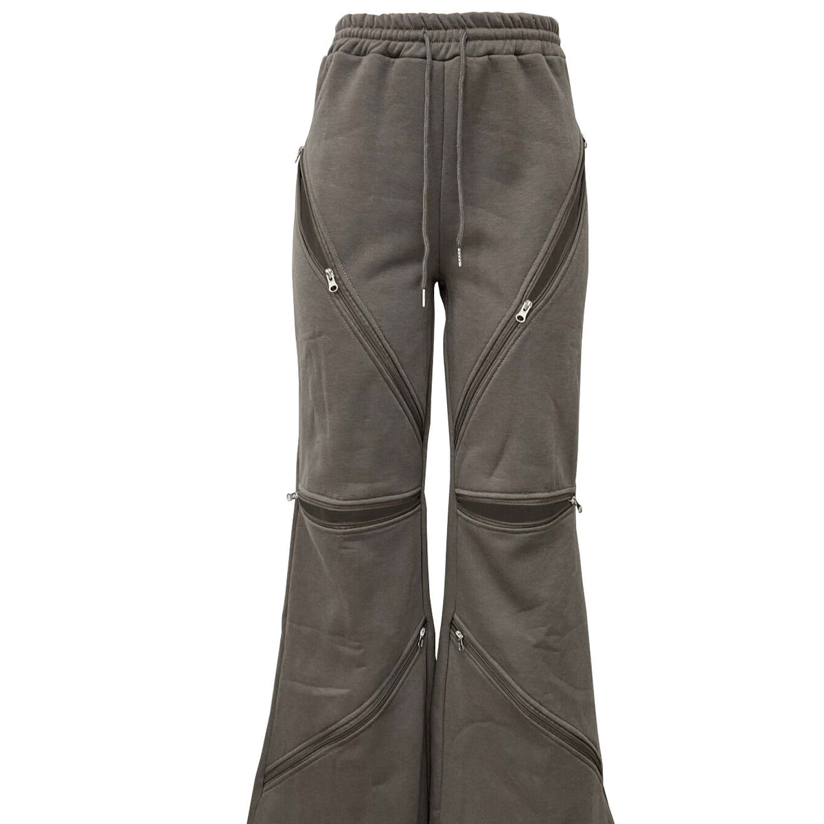 Fashionable Patchwork Wide-leg Flared Pants With Multiple Zippers by Ricaloux