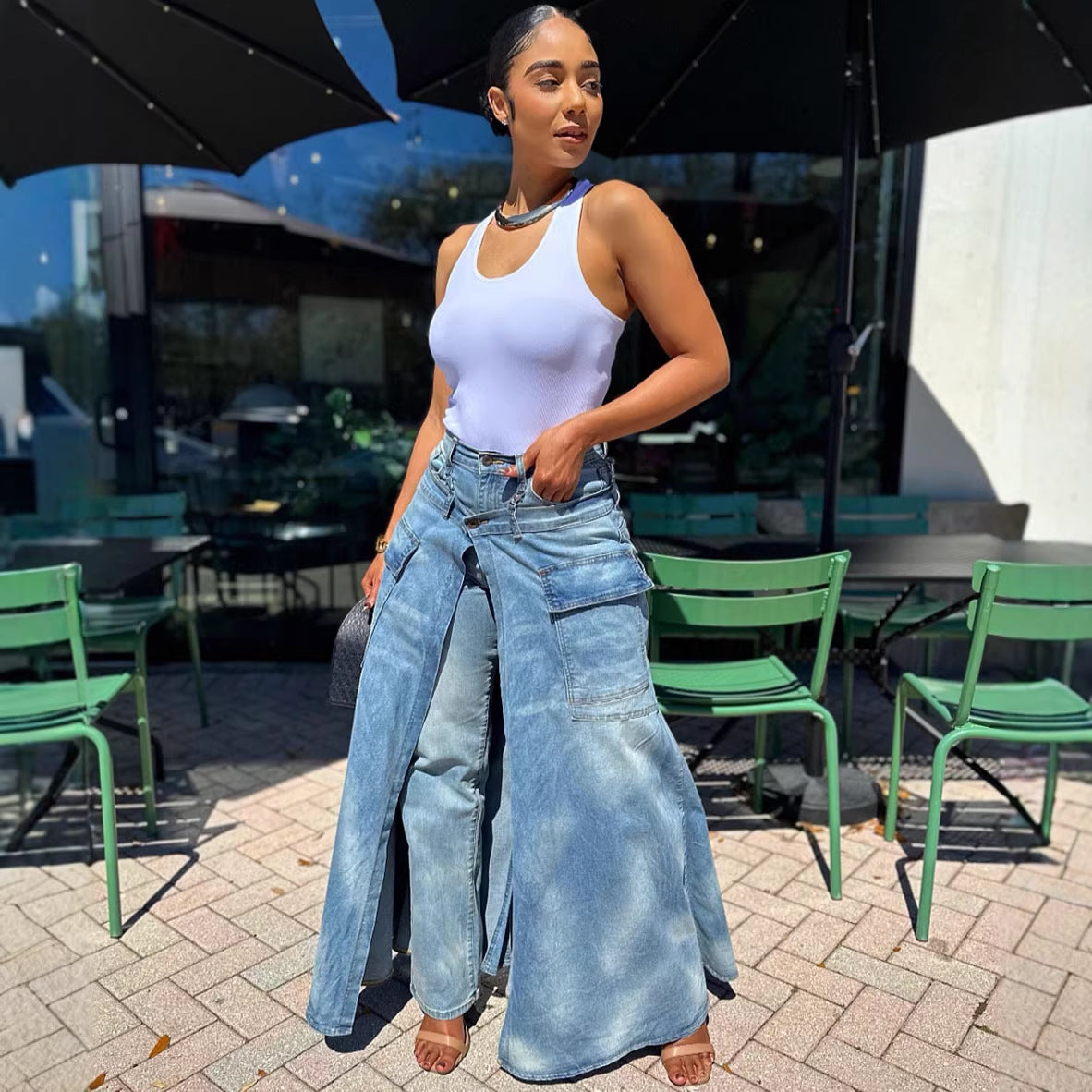 Womens Faux Two-piece Denim Jean Skirt – Premium 0 | RICALOUX