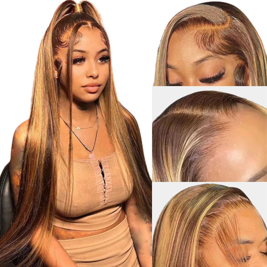 Real Human Hair Female Long Straight Hair Front Lace Wig Head Cover by Ricaloux