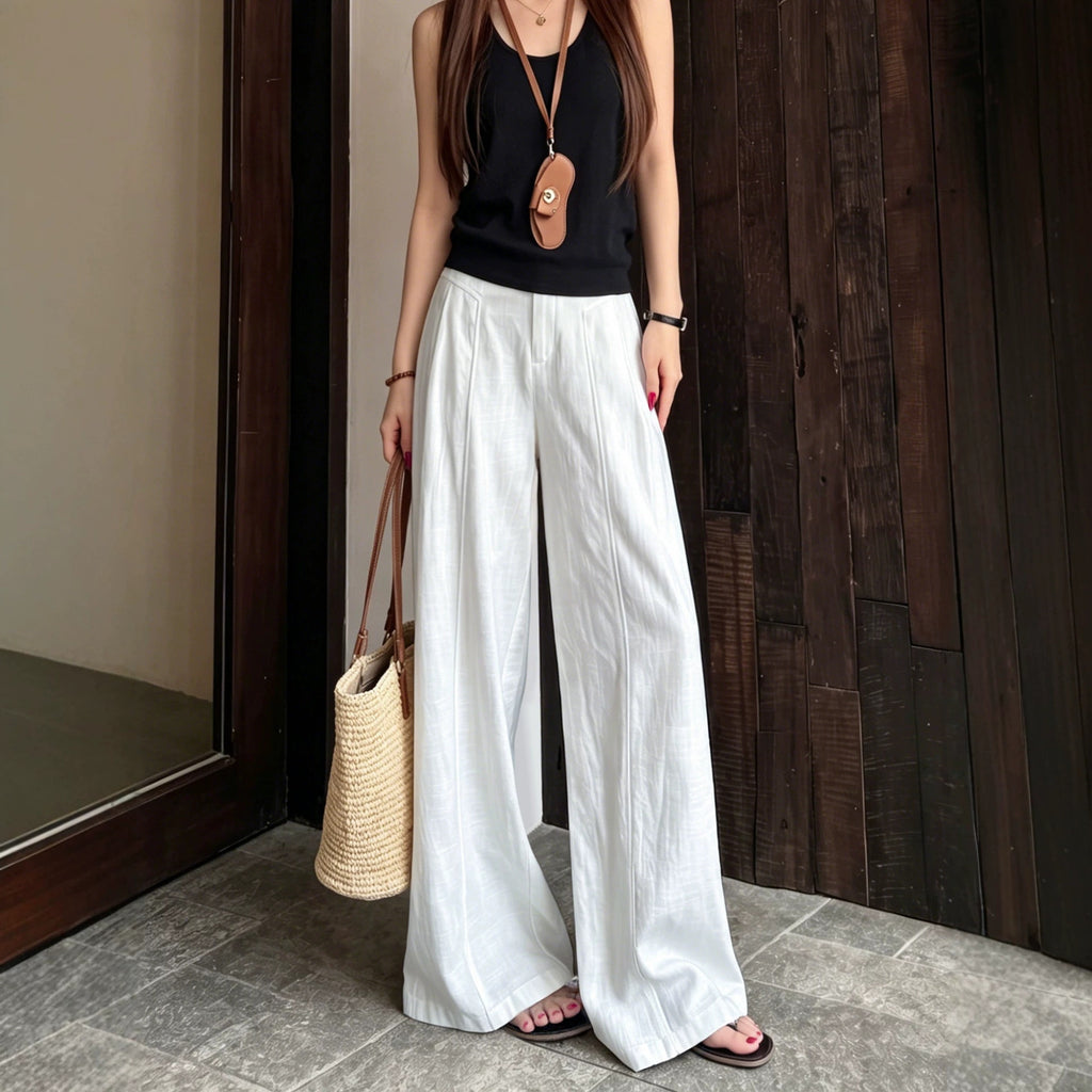 White Relaxed-fit Wide-leg Pants Womens Summer Lightweight Style by Ricaloux
