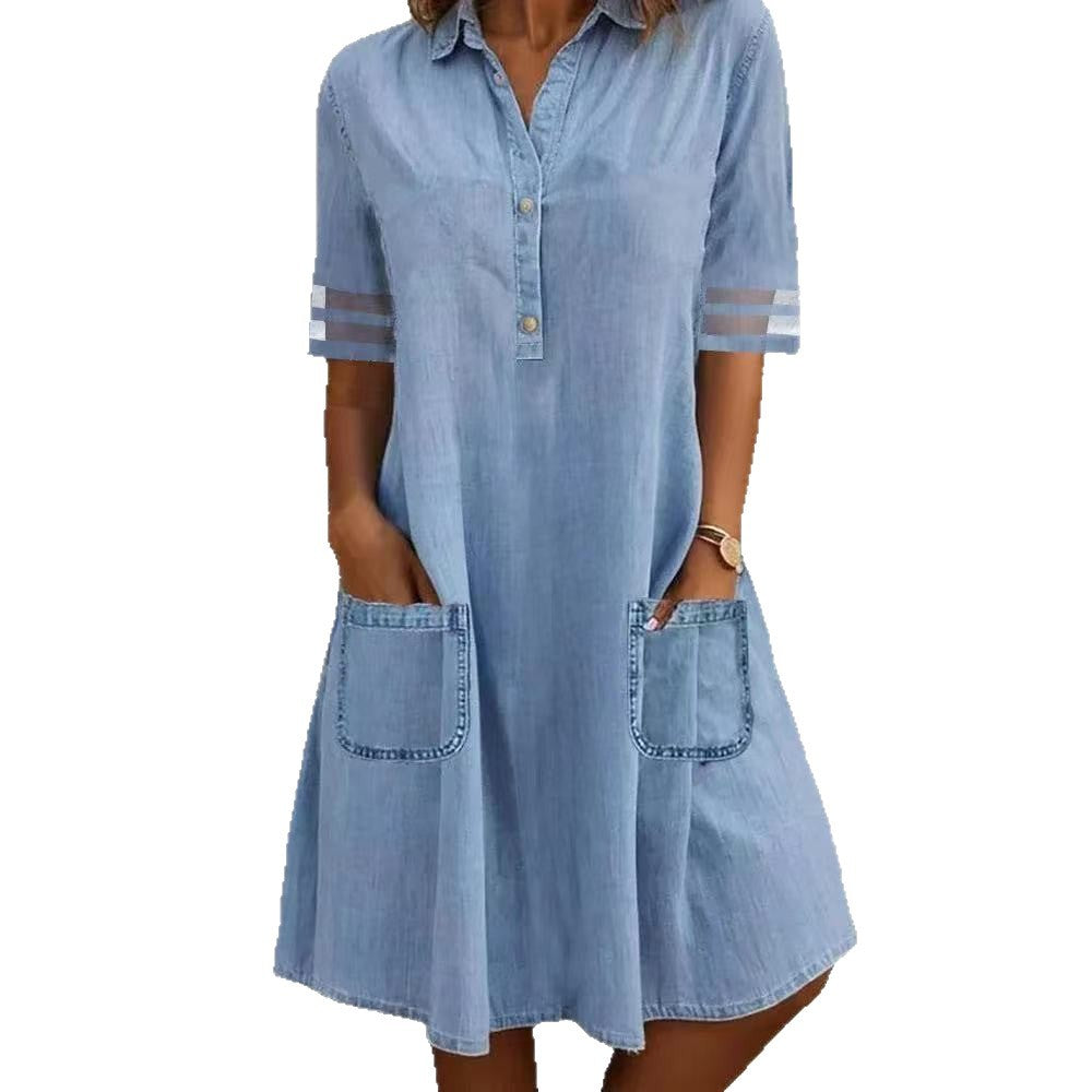 Womens Denim Shirt-Style Casual Dress by Ricaloux
