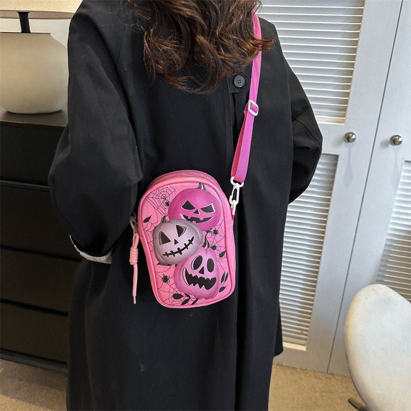 Halloween Graffiti Phone Bag Girls Funny Cartoon Pumpkin Ghost Bat Print Crossbody Bag For Women Mini Personality Creative Shoulder Bags - RICALOUX