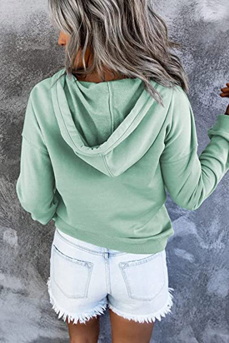 Long-sleeved Hooded Sweatshirt With Pockets Fashion Casual Button Drawstring Design Hoodie Top Spring And Autumn Sports Clothing For Women - RICALOUX