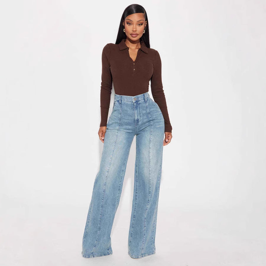Straight-leg Washed Street-style Womens Jeans by Ricaloux