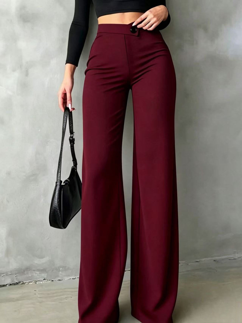 Womens New High-waisted Draping Straight-leg Minimalist Crossover Suit Pants by Ricaloux
