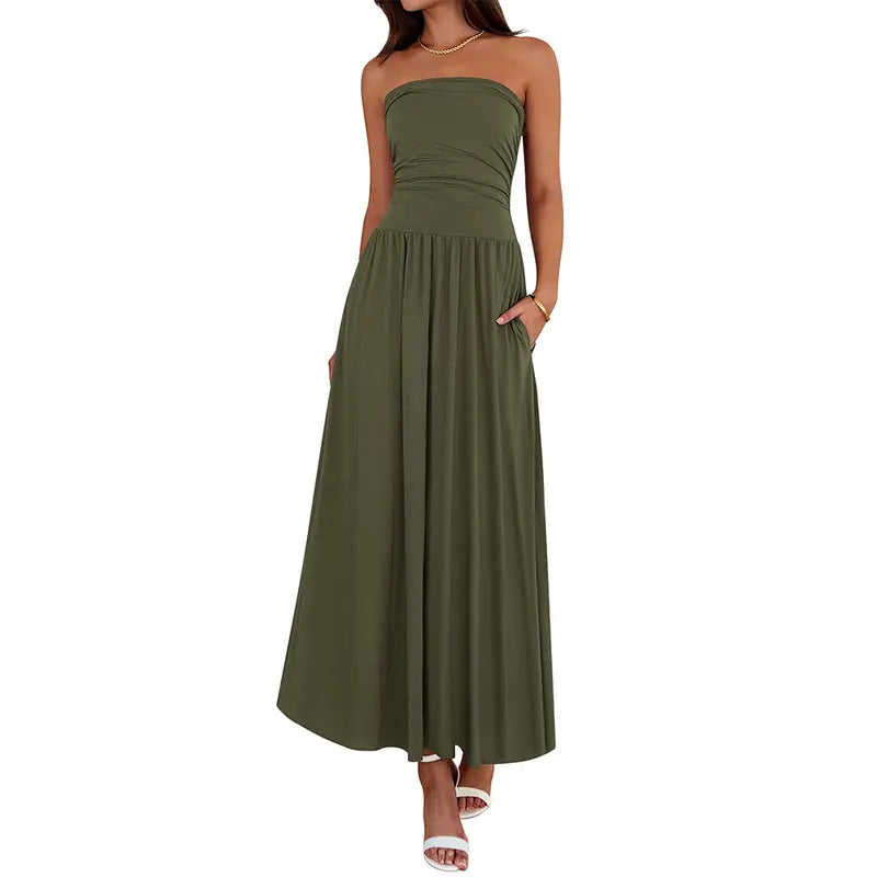 Vintage-tinged Pleated Patchwork Strapless Evening Dress by Ricaloux
