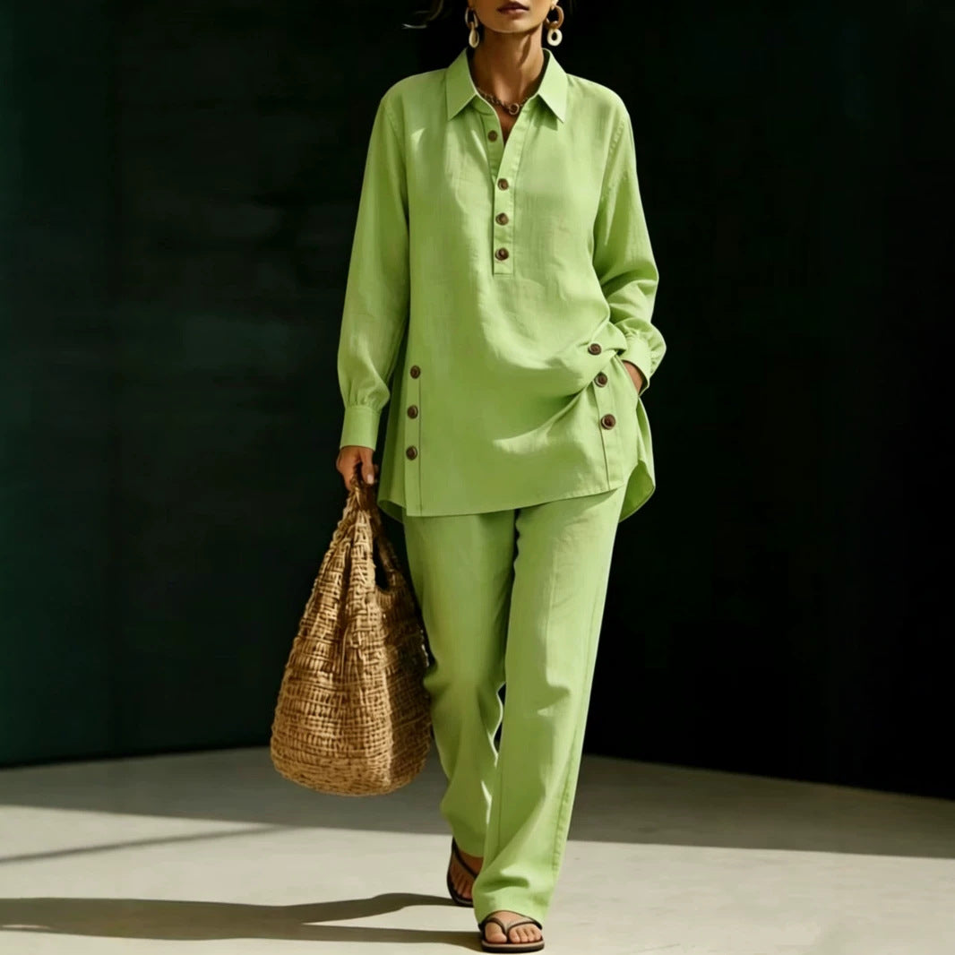 Long-sleeve Shirt And Casual Trousers Two-piece Set – Premium 0 | RICALOUX