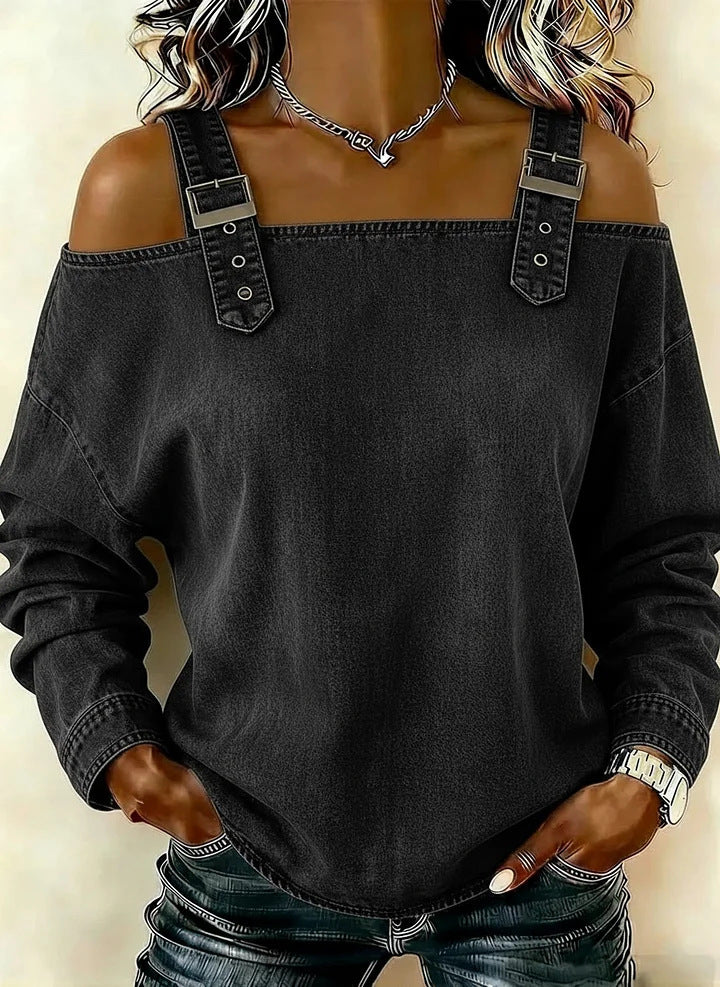 Halter-neck Off-shoulder Long-sleeve Top by Ricaloux