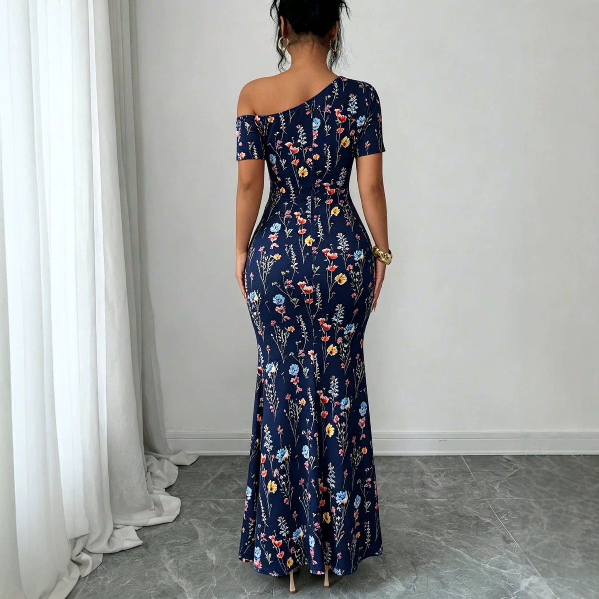 Womens Off-shoulder Floral Fishtail Dress by Ricaloux