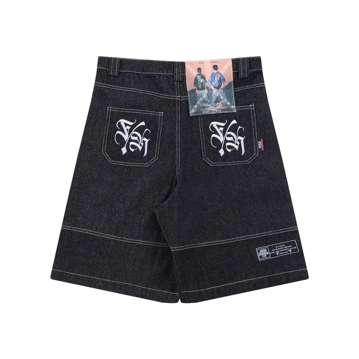Carnot-style Embroidered Cursive Lettering Denim Shorts by Ricaloux