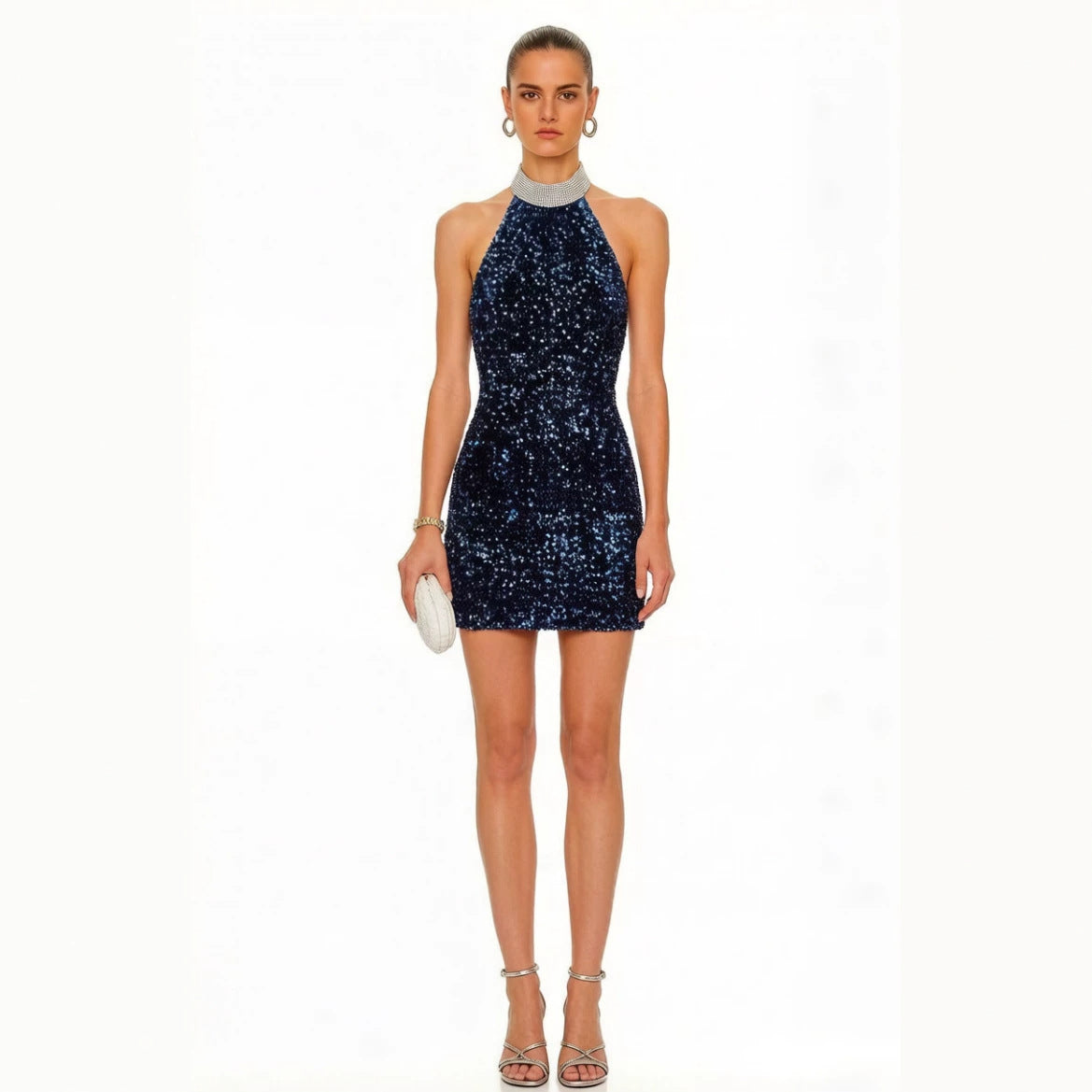 European And American Style Sexy Halter Neck Figure-hugging Colorful Sequined Mini Dress by Ricaloux