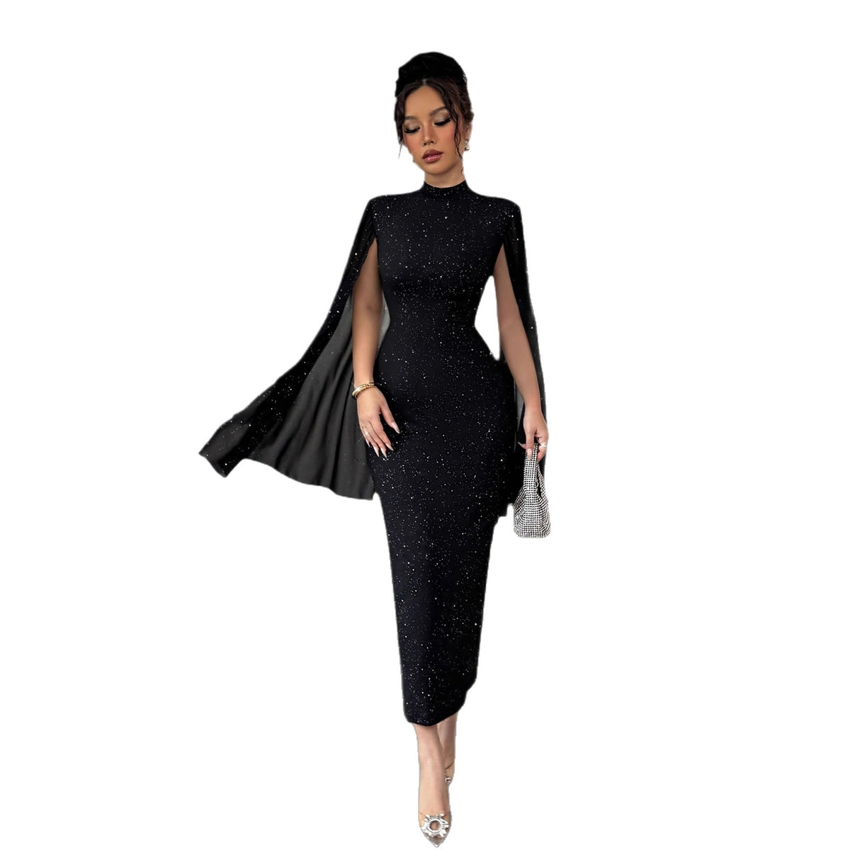 High-neck Sequined Lantern-sleeve Slim-fit Sexy Elegant Dress – Premium 0 | RICALOUX