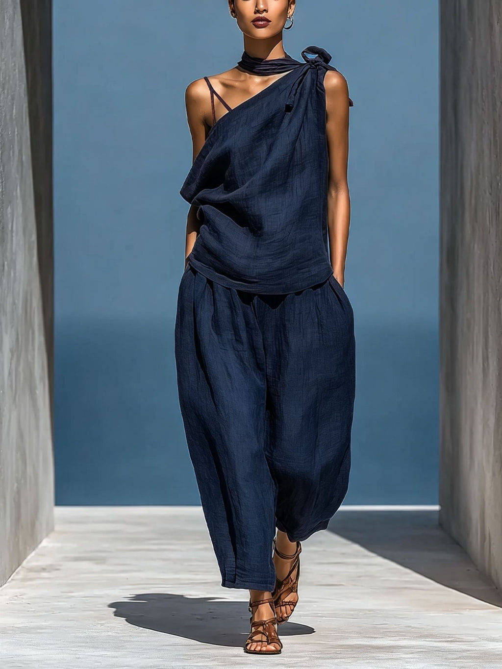 Dropped-shoulder Top And Loose-fitting Wide-leg Pants Set by Ricaloux