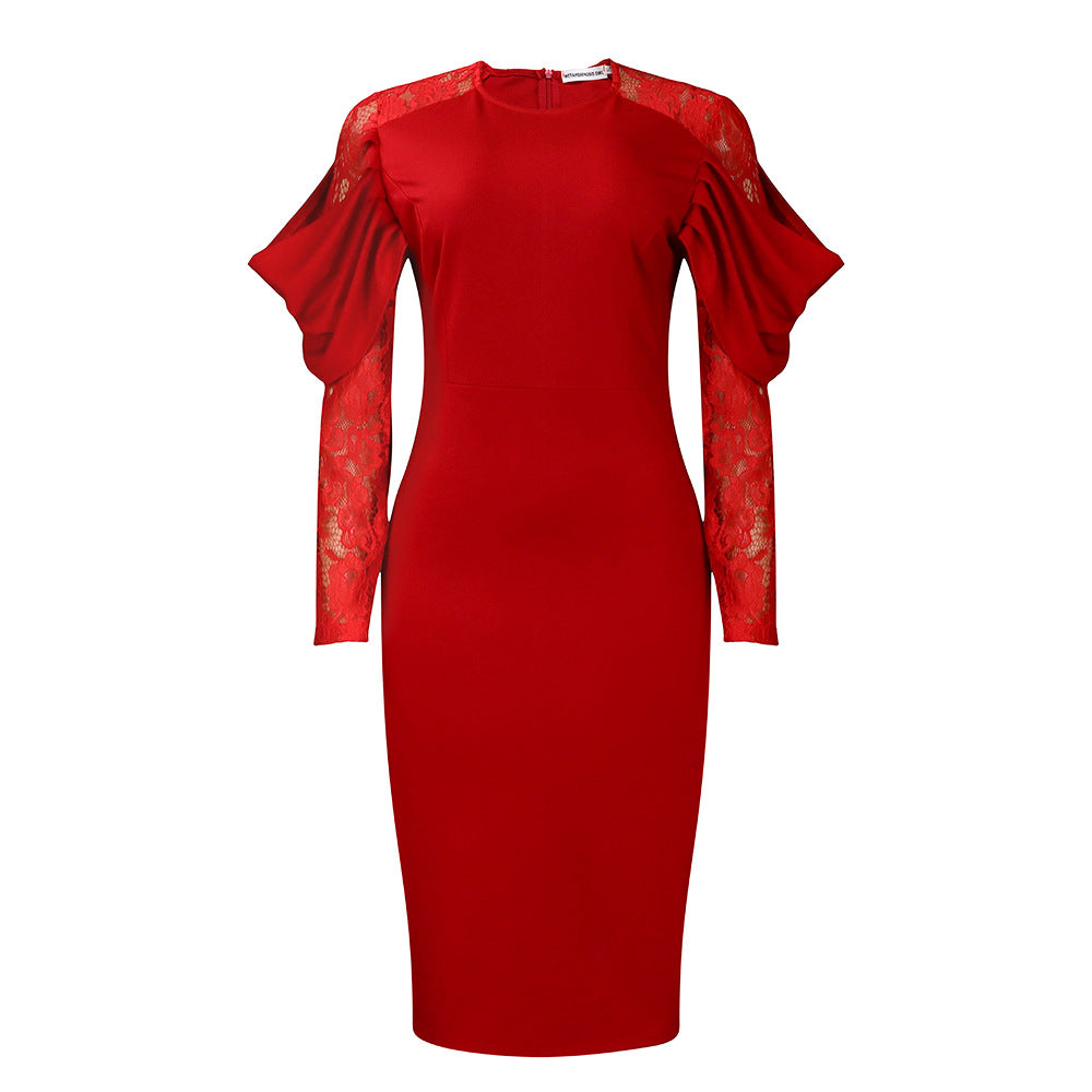 Fashionable And Elegant Lace-panelled Slim-fit Sexy African-style Office Dress For Women by Ricaloux