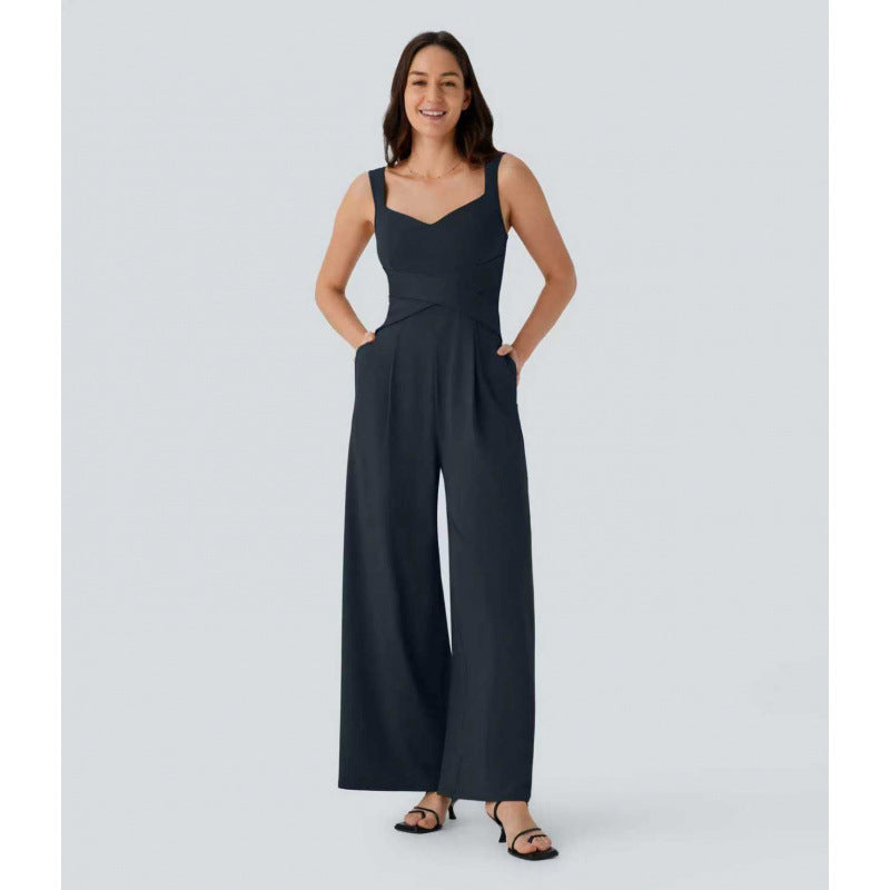 Womens Sleeveless Figure-flattering Wide-leg Jumpsuit – Premium 0 | RICALOUX