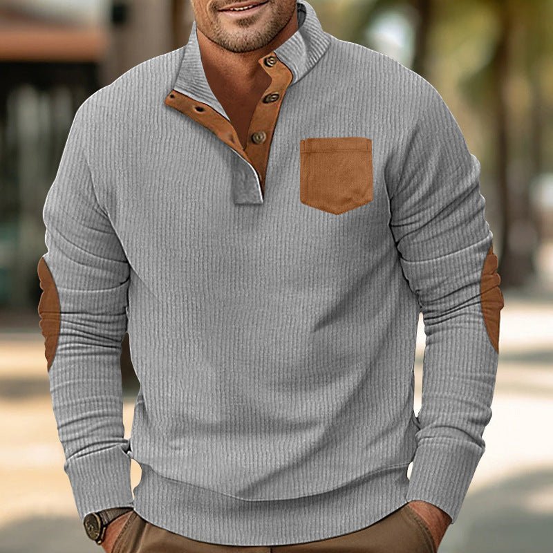 Patch Pocket Jacket Stand Collar Long Sleeve Corduroy Multicolor Hoodie - RICALOUX