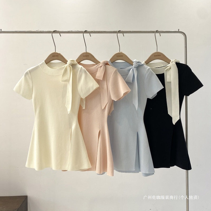 Bow-tie Lace-up Round-neck Short-sleeve Lightweight Dress – Premium 0 | RICALOUX