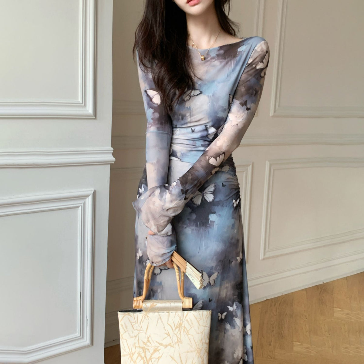 Womens Slim-Fit Casual Dress In Ink-Wash Style by Ricaloux