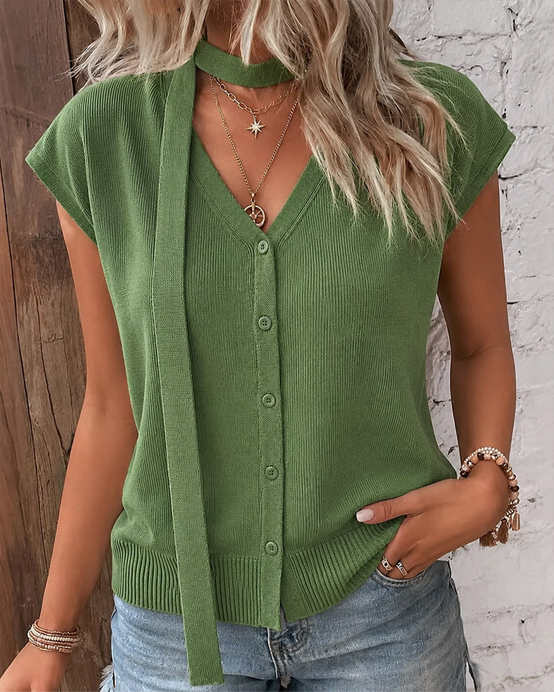 V-neck Ribbed Ice-silk Knit Cardigan For Women by Ricaloux