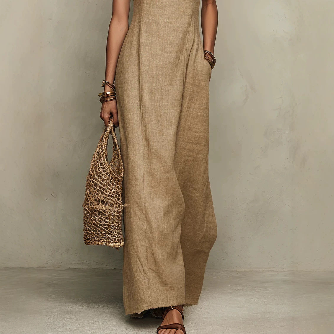 Loose-fit Womens Strap Straight Maxi Dress by Ricaloux