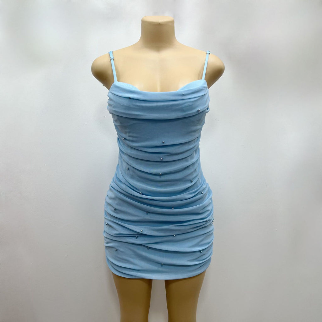 Stretch Mesh-strapped Pearl-embellished Sexy Slim-fit Mini Dress – Premium 0 | RICALOUX