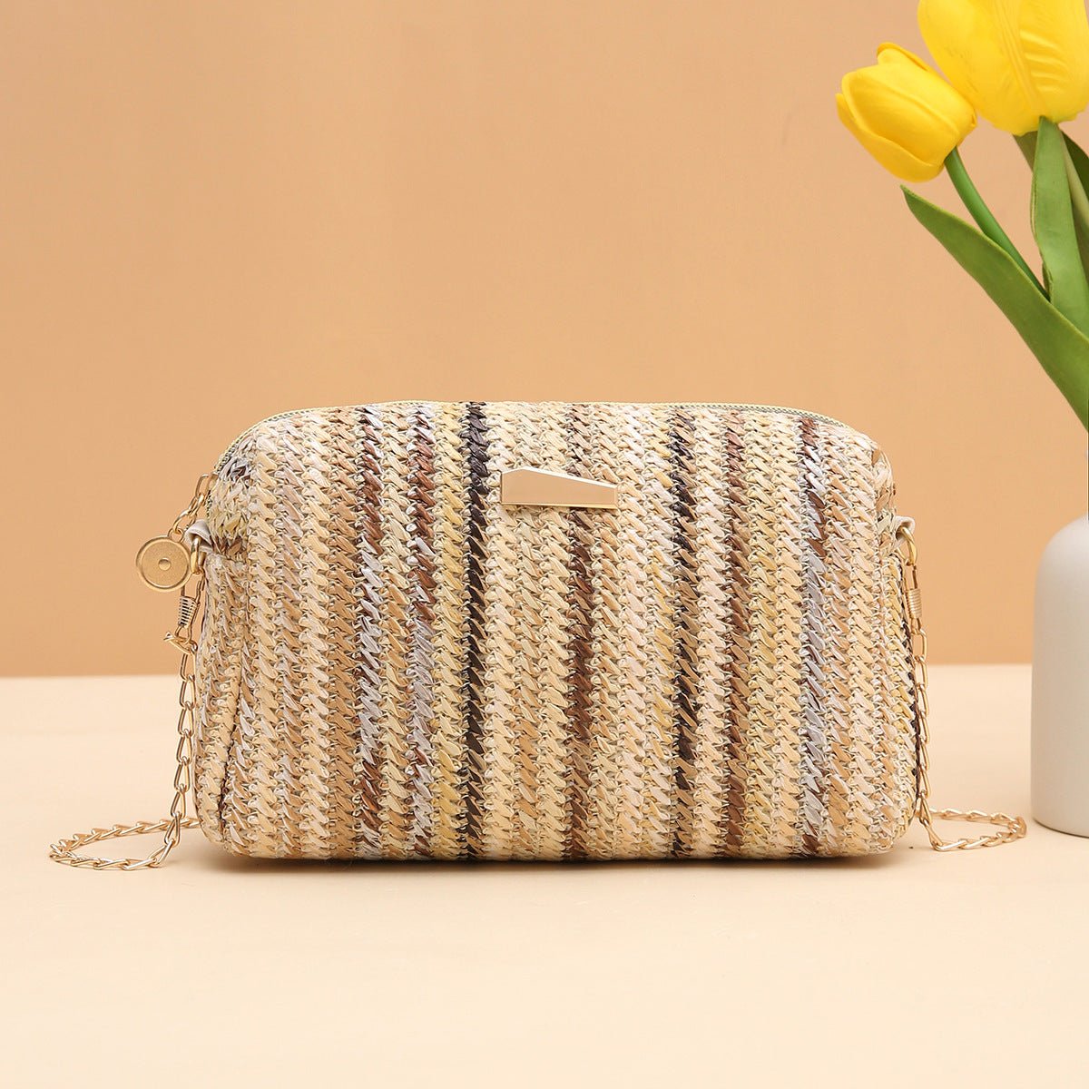 Rainbow Straw Bag Woven Camera Bag All-match Girls Crossbody Bag - RICALOUX