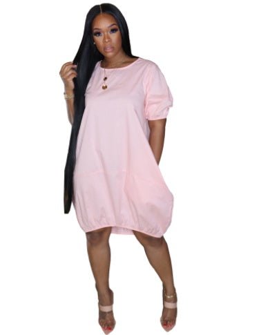 Women's New Solid Color Casual Bubble Skirt Dress - RICALOUX
