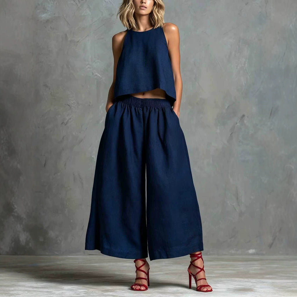 Loose Laid-back Linen Vest And Wide-leg Pants Set – Premium 0 | RICALOUX