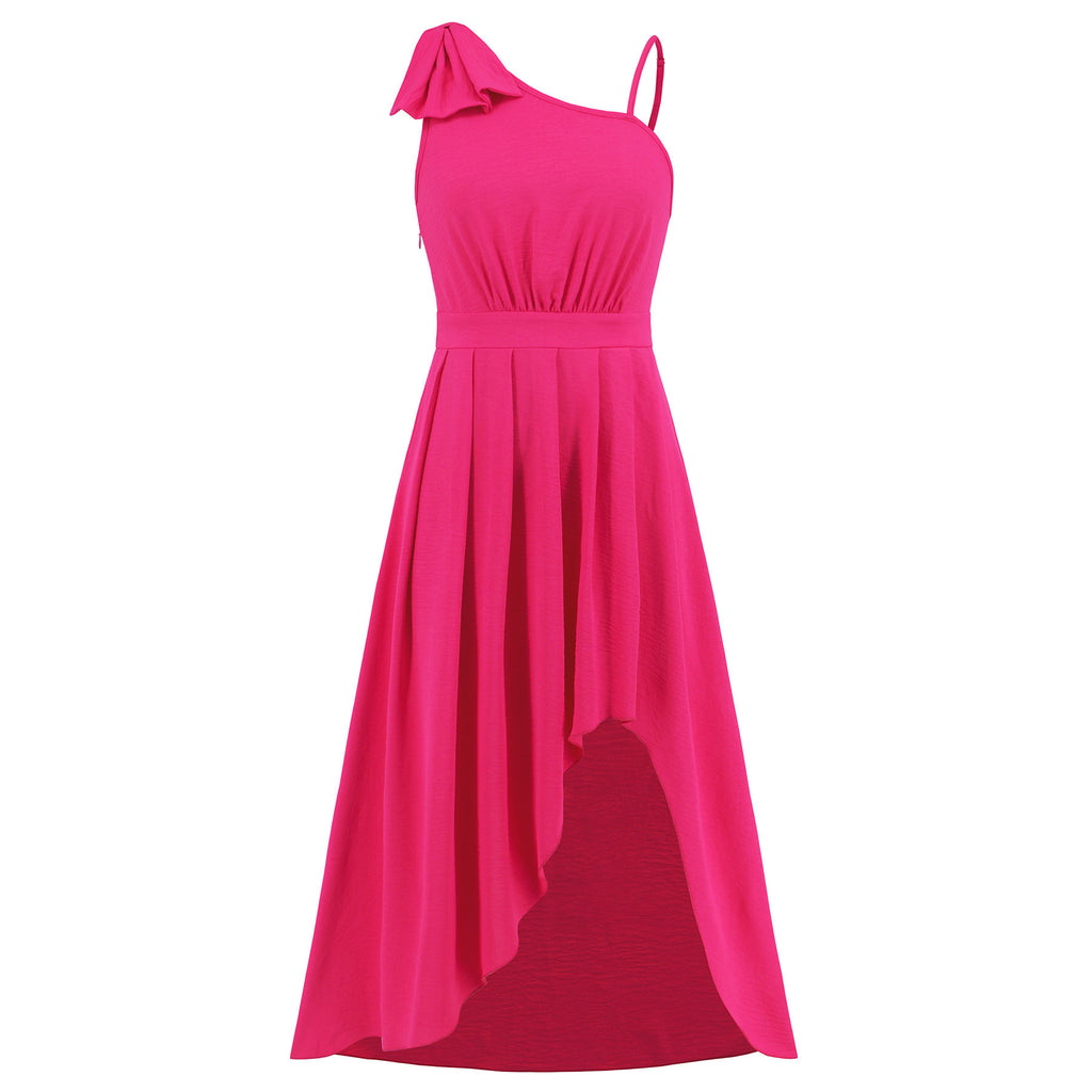 Elegant Off-shoulder Solid-color Strap Asymmetrical Dress by Ricaloux