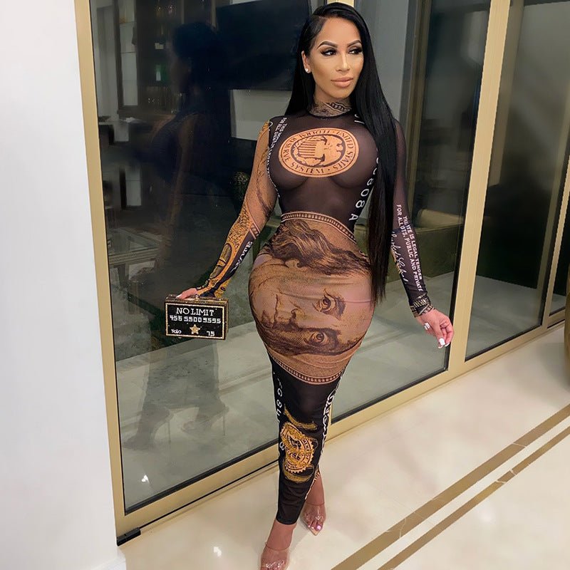 See-through long-sleeved one-piece dress - RICALOUX